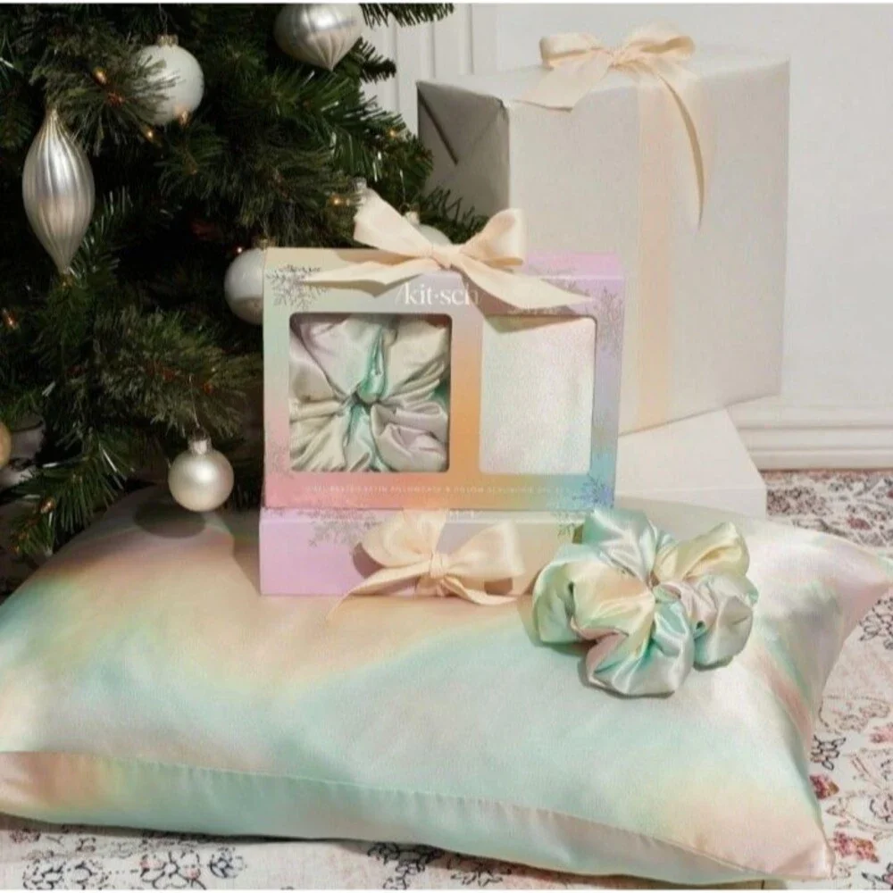Kit-sch Well Rested Satin Pillowcase Pillow Scrunchie 2 Pc Set Iridescent Aura